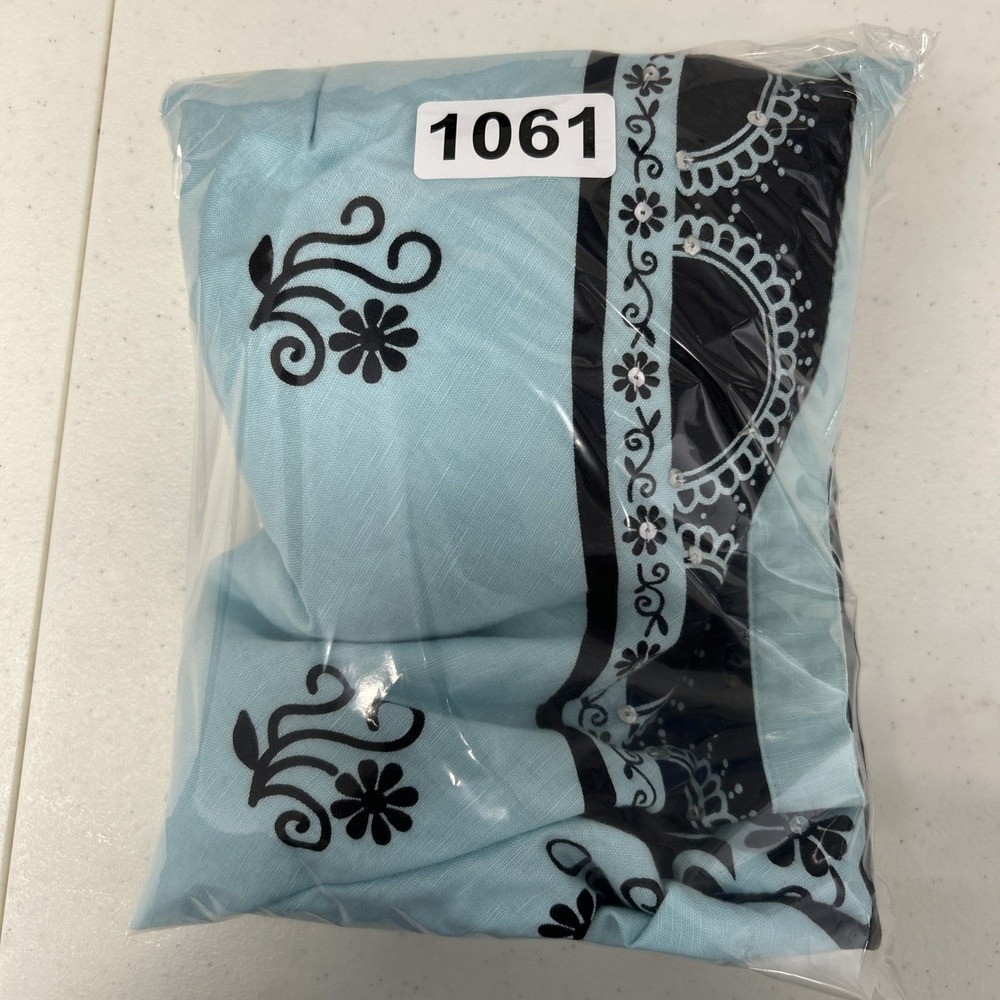 Dressbarn light blue A-line skirt features a black and Blue 8P - Picture 7 of 7
